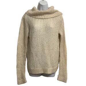 DKNY JEANS Cowl Neck Mohair Cotton Pullover Knit Sweater Almond Beige Size L